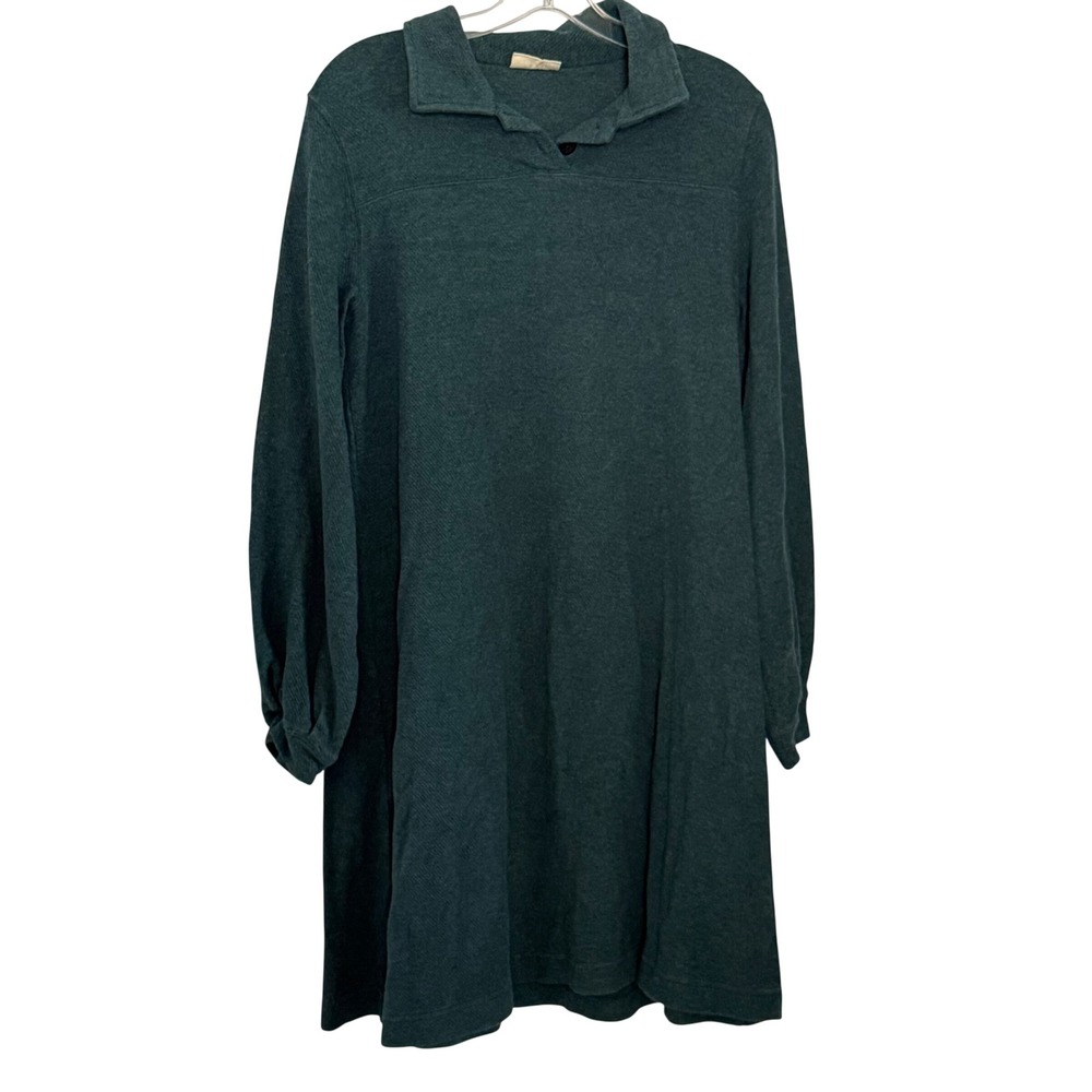 Poetry Collared Long Sleeve Cotton Knit Sweater Dress Petrol Teal Polo - 6